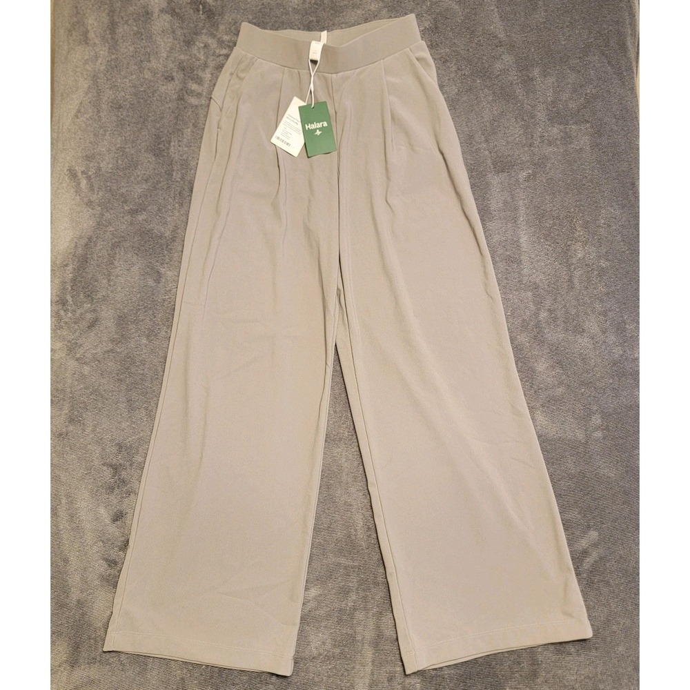 Halara Flex High Waisted Waffle Knit Wide Leg Work Pants Pockets Gray XS